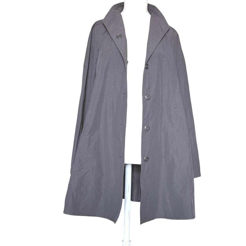 Eileen Fisher Stand Collar Raglan Sleeve Knee Length Coat XS Dark Gray EUC